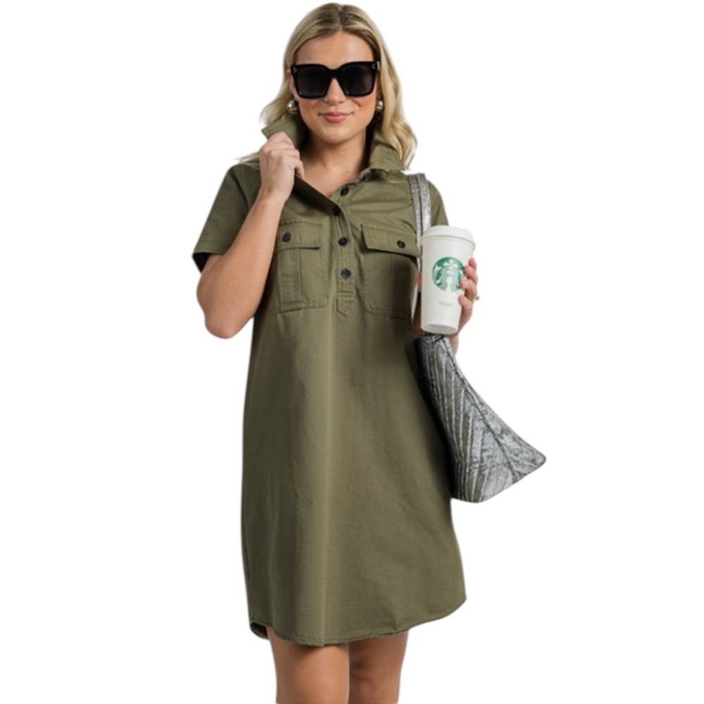 Mittoshop Olive Shirt‎ Dress with Pockets Size Large